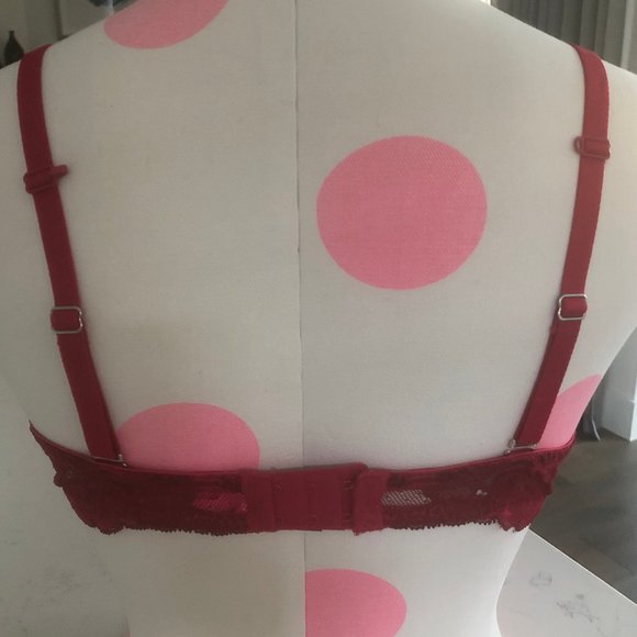 La Senza Body Kiss Plunge Push-Up Bra w Lace Accents + Foam Cups Red Sz 36C NWOT - Picture 3 of 13